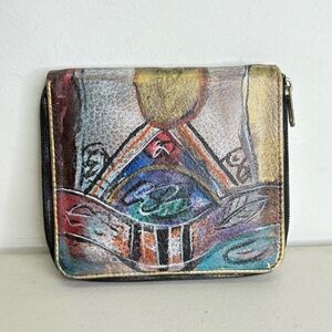 NEW Jane Yoo Vintage Hand Painted Leather Wallet